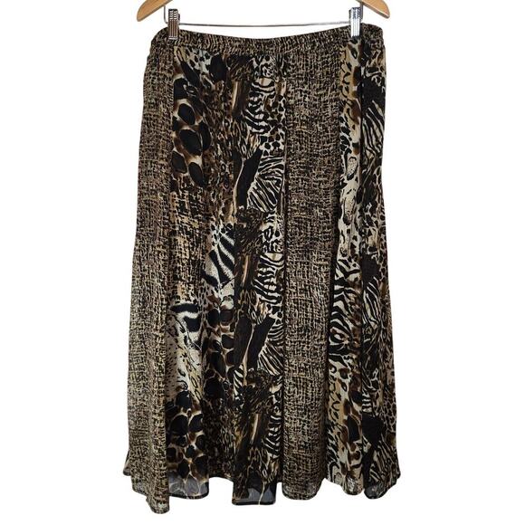 VTG Choices Mixed Animal Print Midi Skirt Elastic Waist Boho 1X Plus Lined - Picture 1 of 7